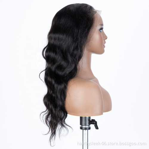 Rebecca Fashion 360 Degree Lace Frontal Wigs 100% Body Wave Human Hair Wigs For Black Women 150% Density Natural Black Color